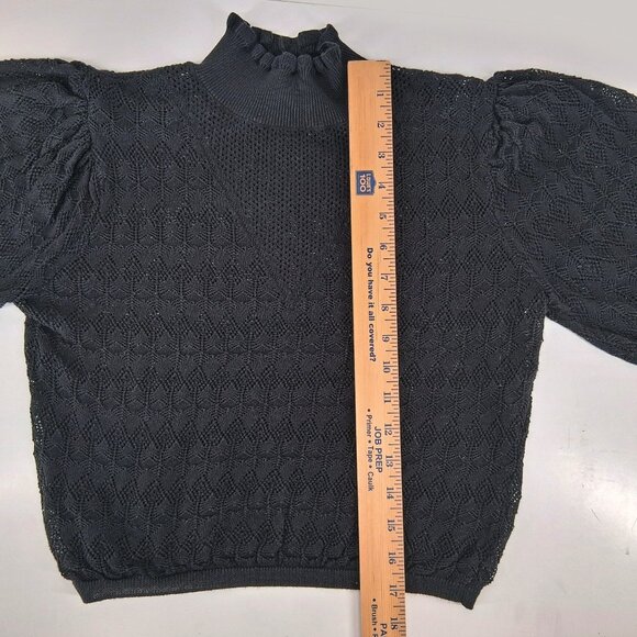 Betsey Johnson VTG Black Open Knit Top Mock Neck Statement Sleeve Victorian 6 M - Picture 8 of 10